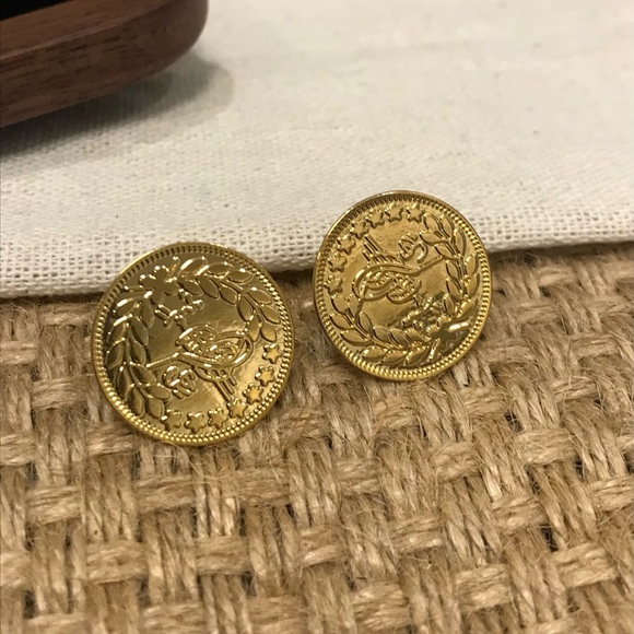 Lira Earrings, Coin Earrings, Hook Coin Earrings , Middle East Jewelry, New - Picture 2 of 6